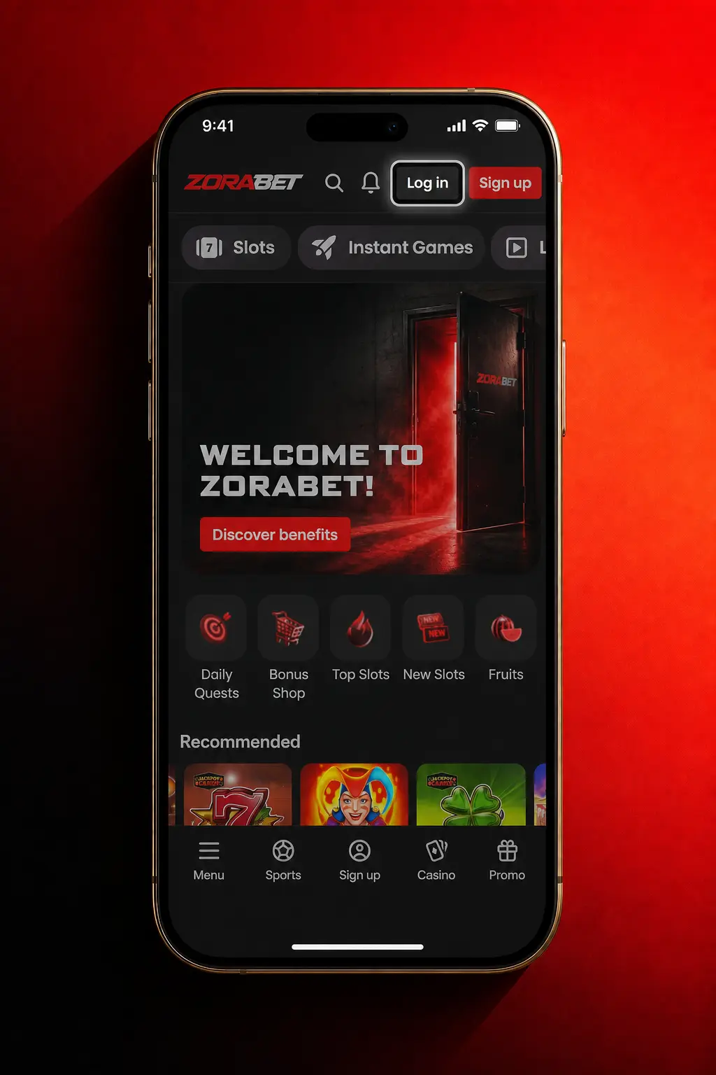 ZoraBet login page on desktop showing email and password fields with SSL encryption and two-factor authentication options